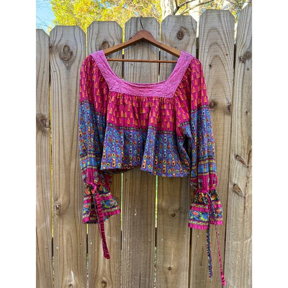 Boho patchwork bell-sleeve top — reworked - festival - Picture 6 of 8